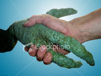 reptilian and human hand